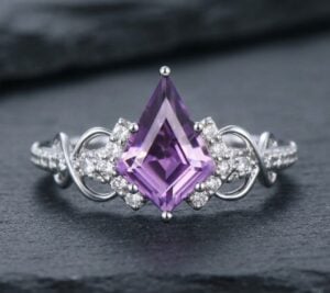 Kite Cut Amethyst Infinity Pavé Engagement Ring
