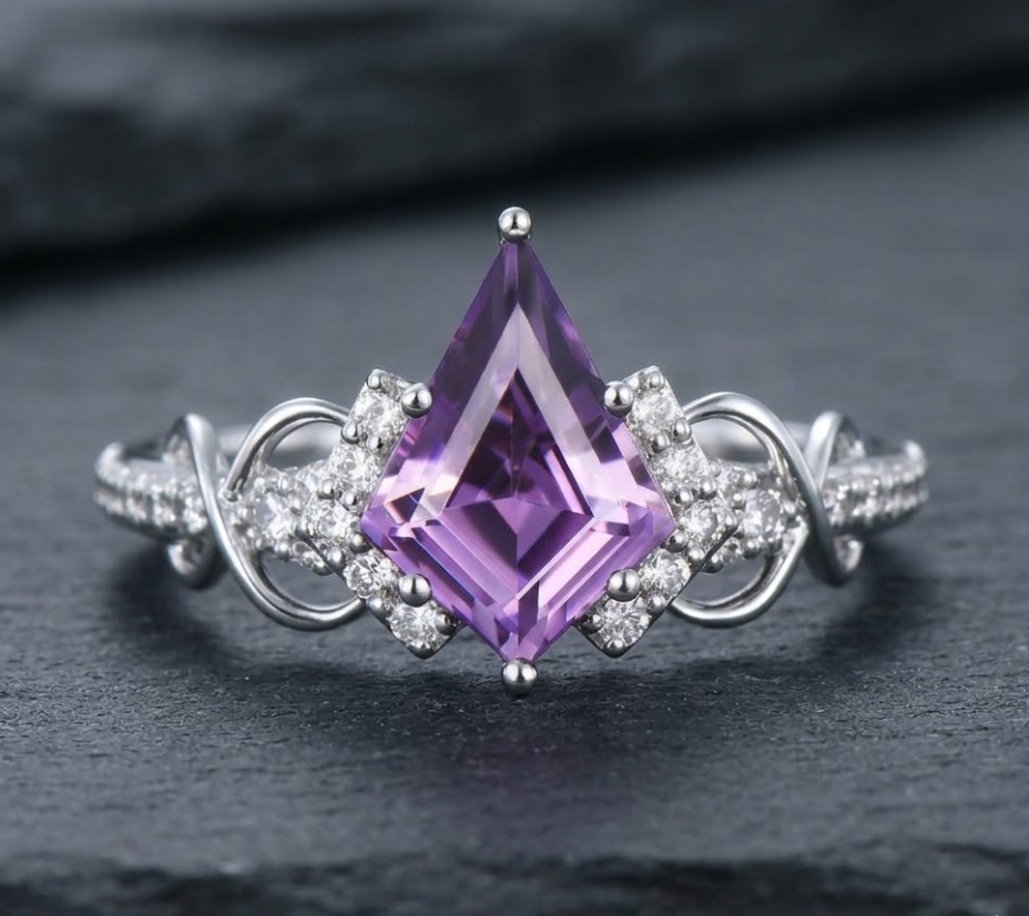 Kite Cut Amethyst Infinity Pavé Engagement Ring