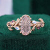 LeafLace Fantasy Cut Long Hexagonal Lab Pink Sapphire Promise Ring with Moonstone & Amethyst Accents (1)