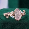 LeafLace Fantasy Cut Long Hexagonal Lab Pink Sapphire Promise Ring with Moonstone & Amethyst Accents (2)