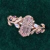 LeafLace Fantasy Cut Long Hexagonal Lab Pink Sapphire Promise Ring with Moonstone & Amethyst Accents (6)