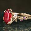 LeafLace Fantasy Cut Long Hexagonal Ruby Engagement Ring with Moonstone & Amethyst Accents (6)