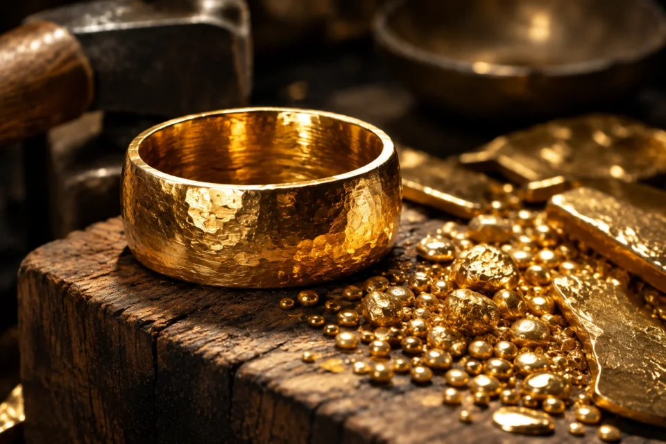 Solid eco friendly custom wedding band made from recycled precious metals
