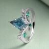 Sylvan Crown Fantasy Cut Kite Shaped Lab Alexandrite Chevron Leaf Band Nature Inspired Engagement Ring (2)