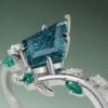 Sylvan Crown Fantasy Cut Kite Shaped Lab Alexandrite Chevron Leaf Band Nature Inspired Engagement Ring (3)