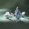 Sylvan Crown Fantasy Cut Kite Shaped Lab Alexandrite Chevron Leaf Band Nature Inspired Engagement Ring (4)