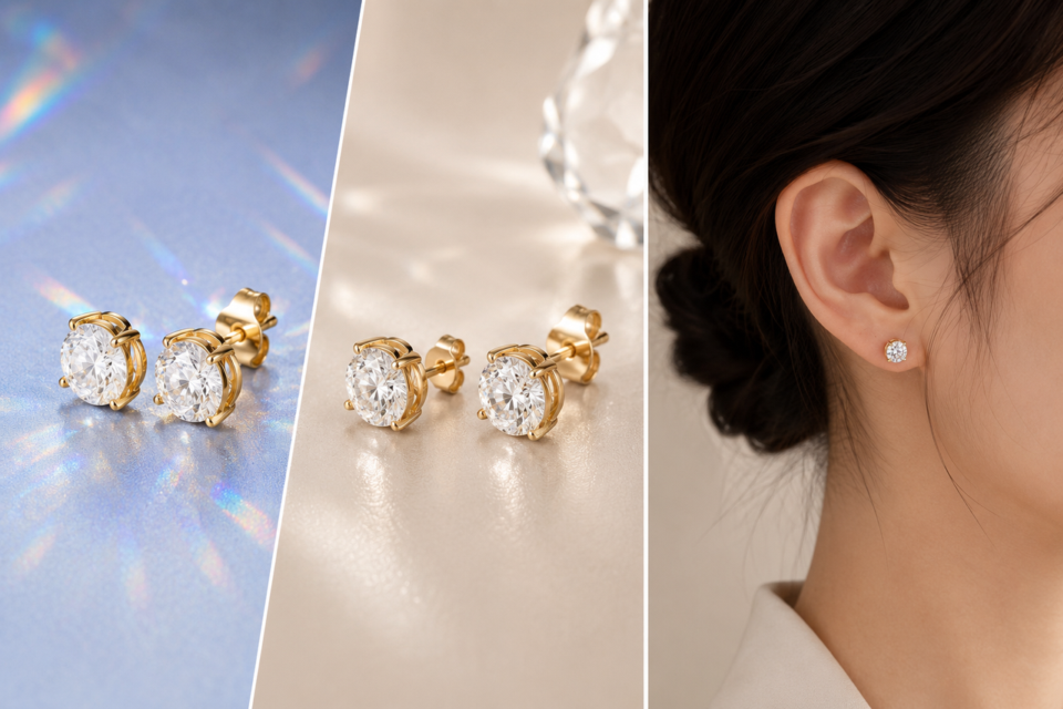 Compare Moissanite vs Diamond Stud Earrings