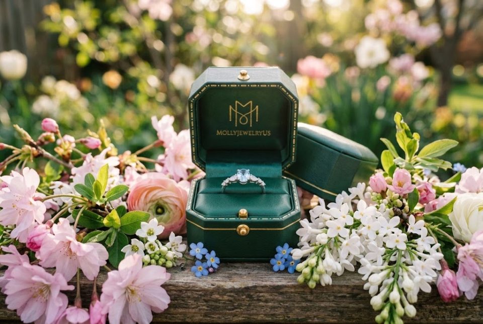 Rose Gold & Aquamarine Engagement Rings for A Spring Proposal