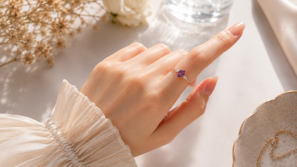 Amethyst Ring On Index Finger