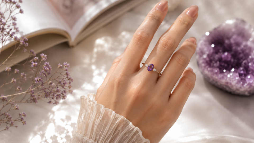 Amethyst Ring On Middle Finger