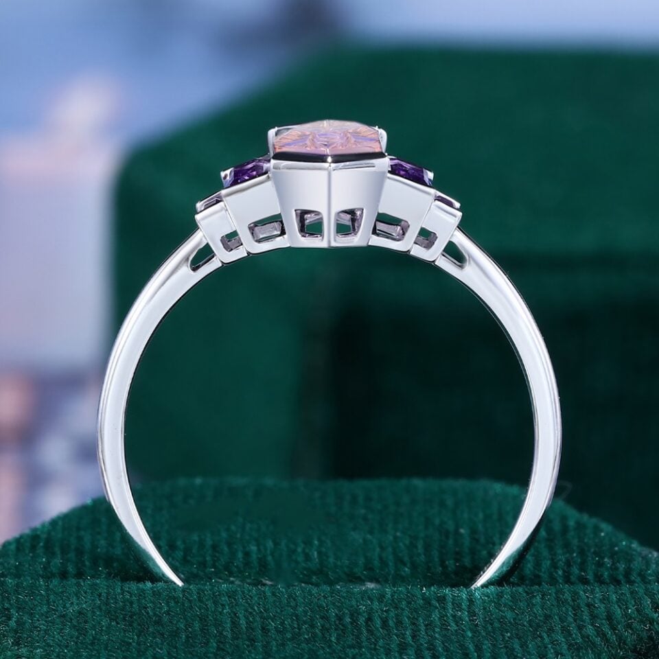 Art Deco Fantasy Cut Elongated Hexagon Shaped Ametrine Engagement Ring (6)