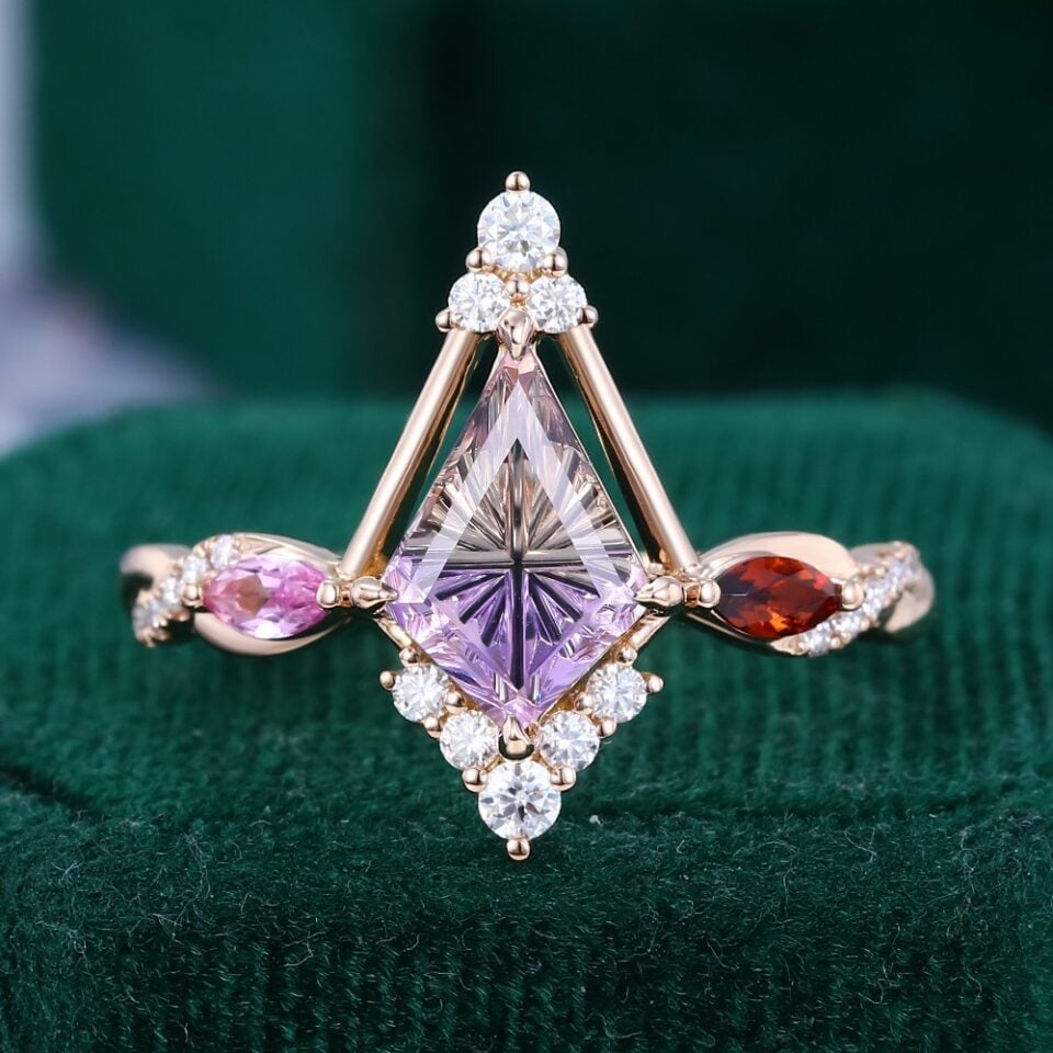 Art Deco Fantasy Cut Kite Shaped Ametrine Cosmic Compass Engagement Ring