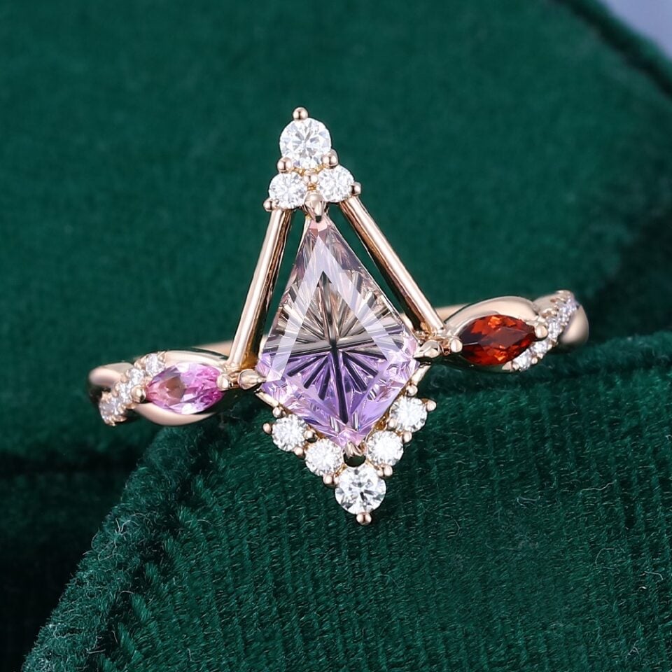 Art Deco Fantasy Cut Kite Shaped Ametrine Cosmic Compass Engagement Ring (3)