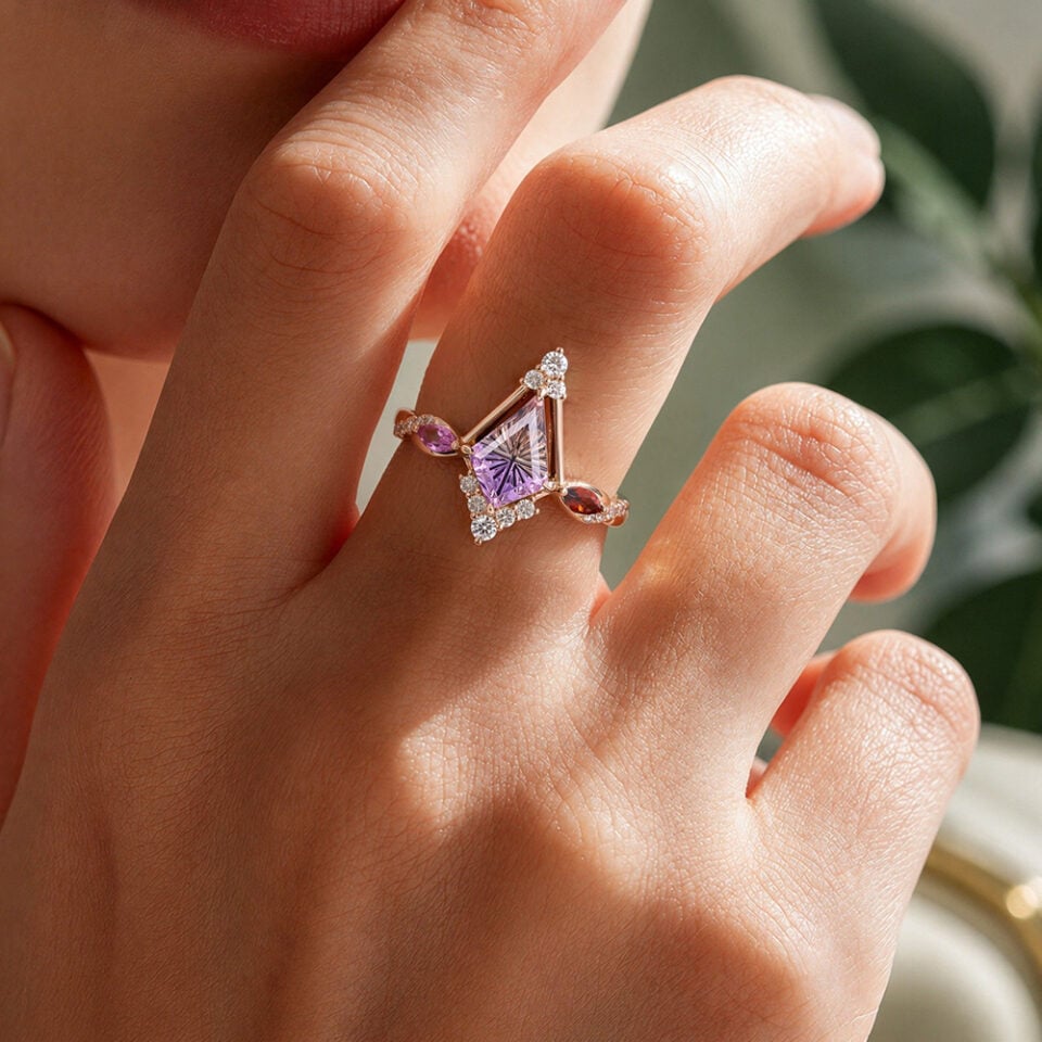 Art Deco Fantasy Cut Kite Shaped Ametrine Cosmic Compass Engagement Ring (8)