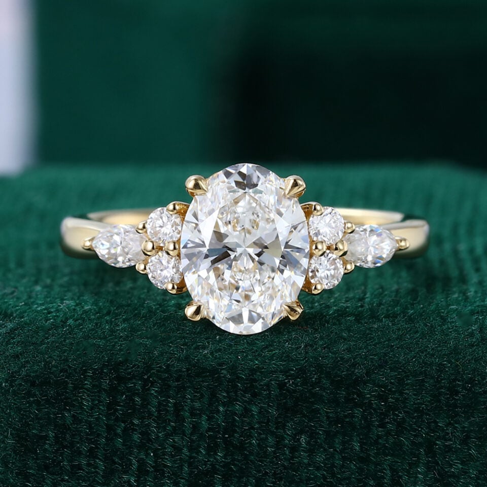 Classic Cluster | 1.5CT Oval Cut Lab Diamond Engagement Ring In Claw Prong Setting