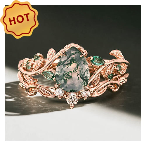 Moss Agate Bridal Ring Set