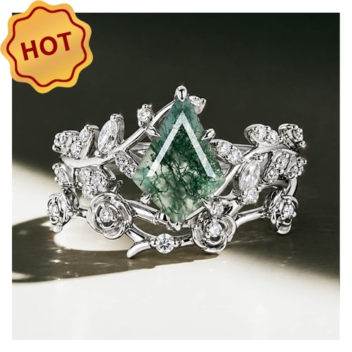 Moss Agate Bridal Ring Set