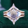 Fantasy Cut Elongated Hexagon Shaped Ametrine & Moonstone Art Deco Geometric Engagement Ring Set (1)