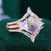Fantasy Cut Elongated Hexagon Shaped Ametrine & Moonstone Art Deco Geometric Engagement Ring Set (2)