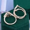 Fantasy Cut Elongated Hexagon Shaped Ametrine & Moonstone Art Deco Geometric Engagement Ring Set (4)