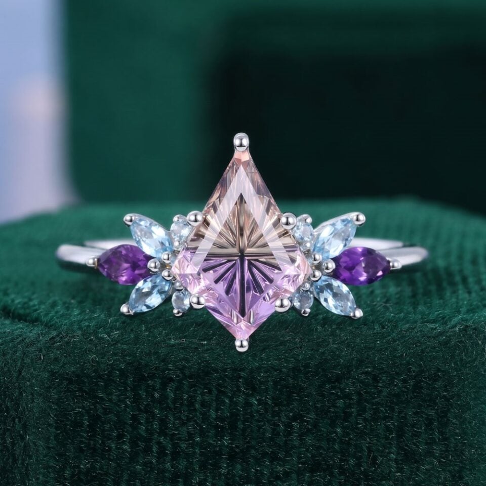 Fantasy Cut Kite Shaped Ametrine Butterfly Cluster Engagement Ring