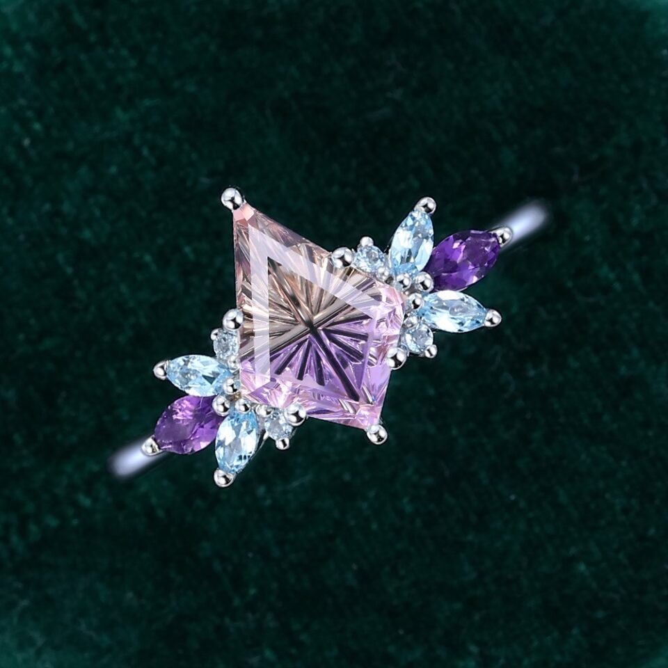 Fantasy Cut Kite Shaped Ametrine Butterfly Cluster Engagement Ring (6)