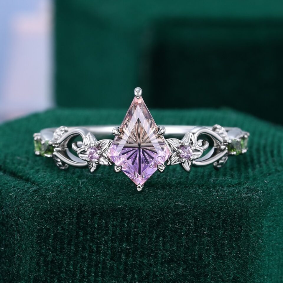 Fantasy Cut Kite Shaped Ametrine Vintage Inspired Bellflower Engagement Ring