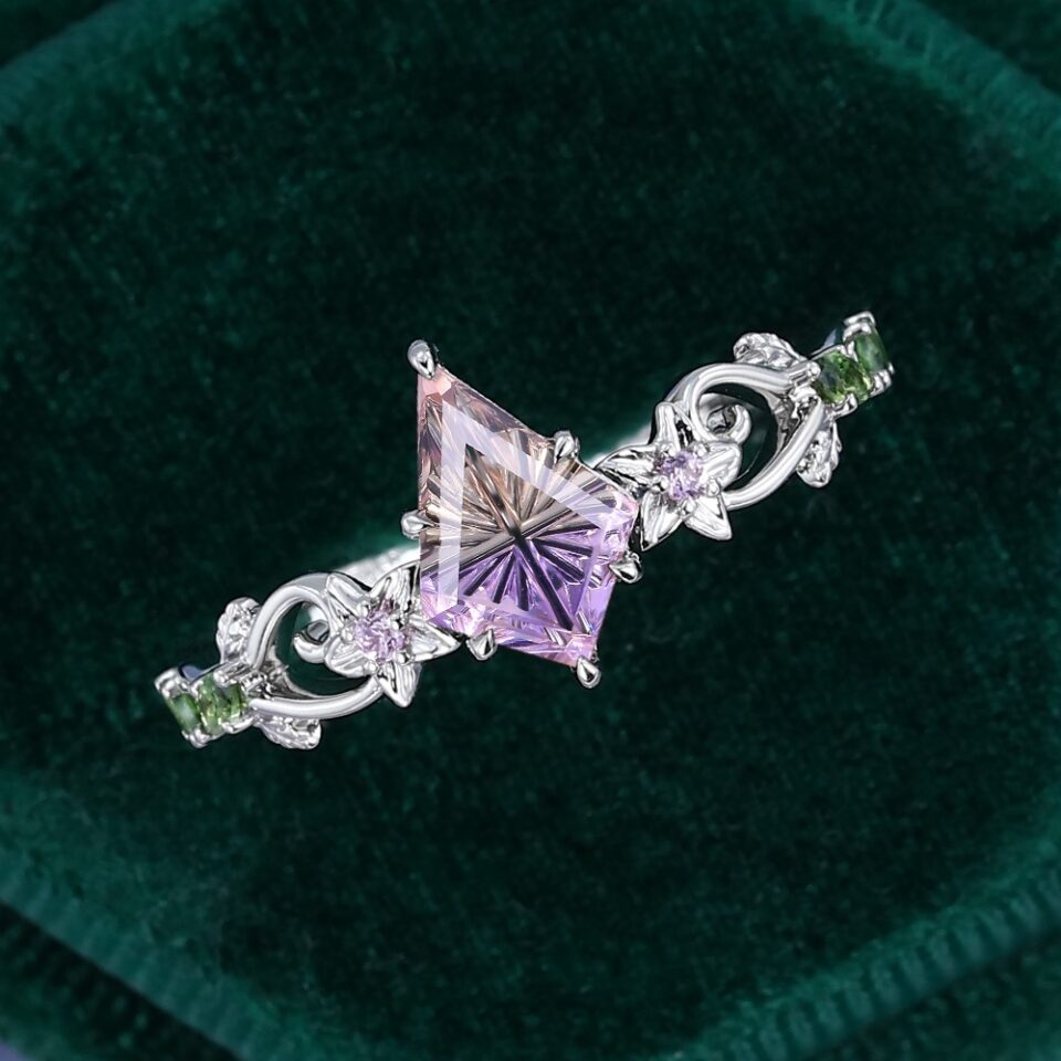 Fantasy Cut Kite Shaped Ametrine Vintage Inspired Bellflower Engagement Ring (7)