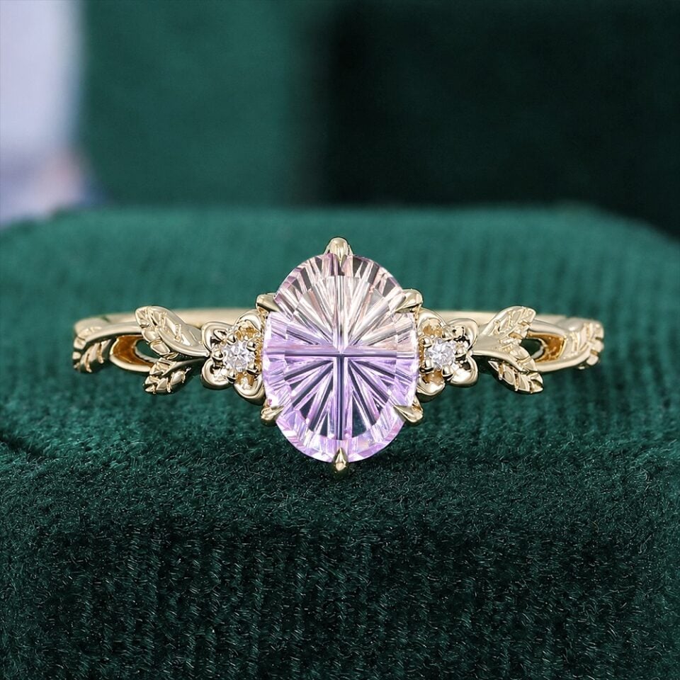 Fantasy Cut Oval Shaped Ametrine Balloon Flower Nature Inspired Engagement Ring