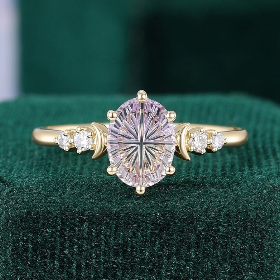 Fantasy Cut Oval Shaped Ametrine Crescent Five Stone Engagement Ring (1)