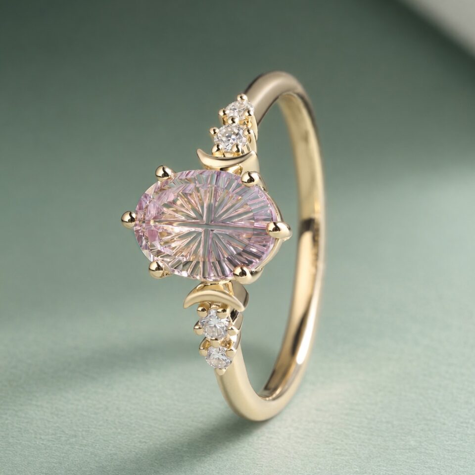 Fantasy Cut Oval Shaped Ametrine Crescent Five Stone Engagement Ring (3)