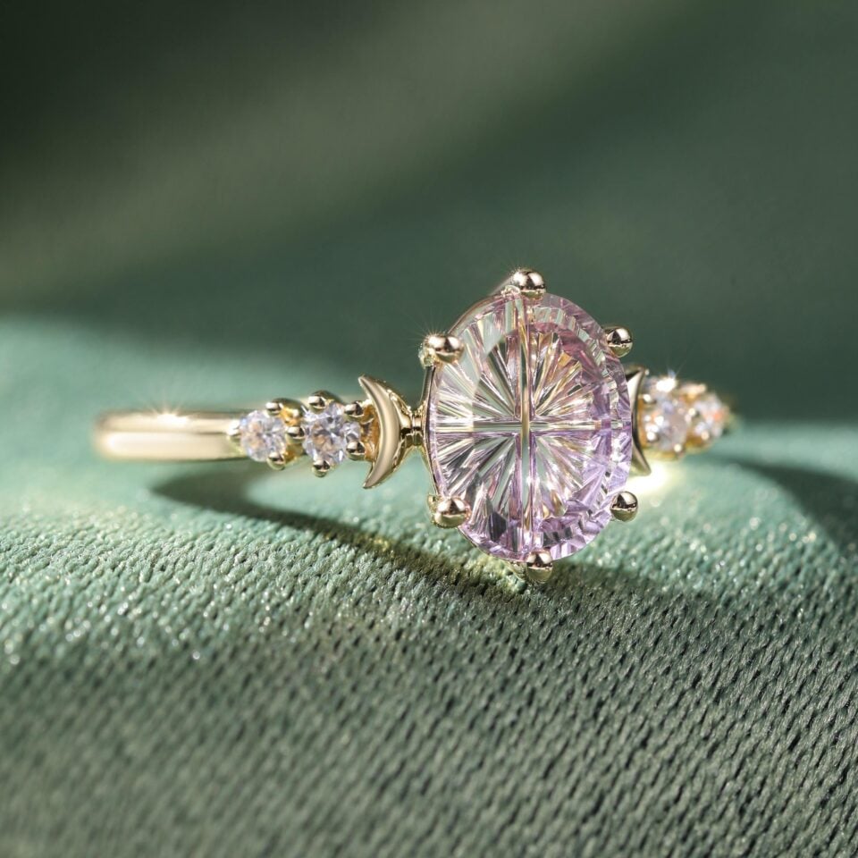 Fantasy Cut Oval Shaped Ametrine Crescent Five Stone Engagement Ring (4)