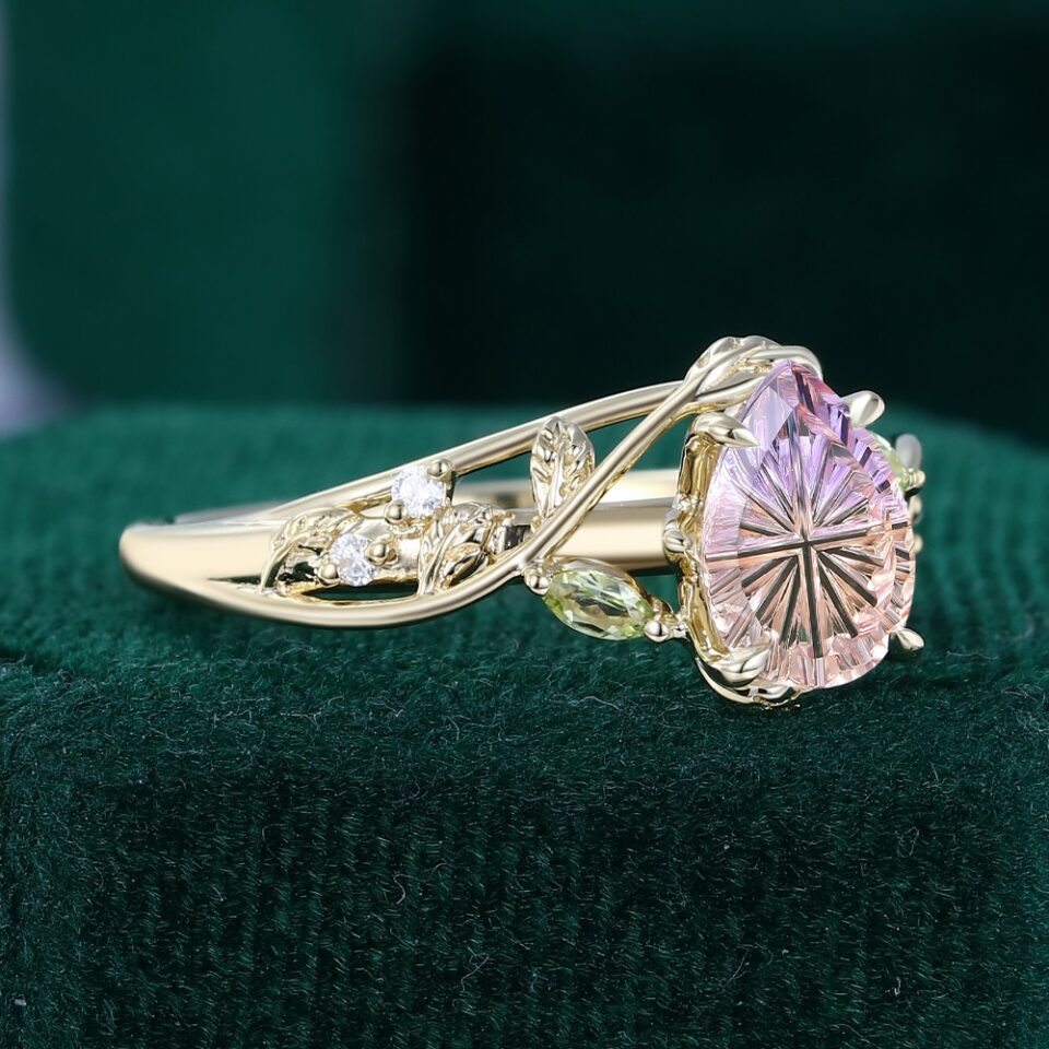 Fantasy Cut Pear Shaped Ametrine Branch Inspired Leafy Engagement Ring (8)
