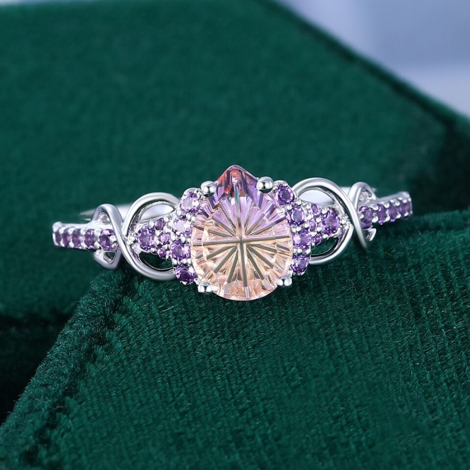 Fantasy Cut Pear Shaped Ametrine Infinity Engagement Ring with Amethyst Pave Accents (5)
