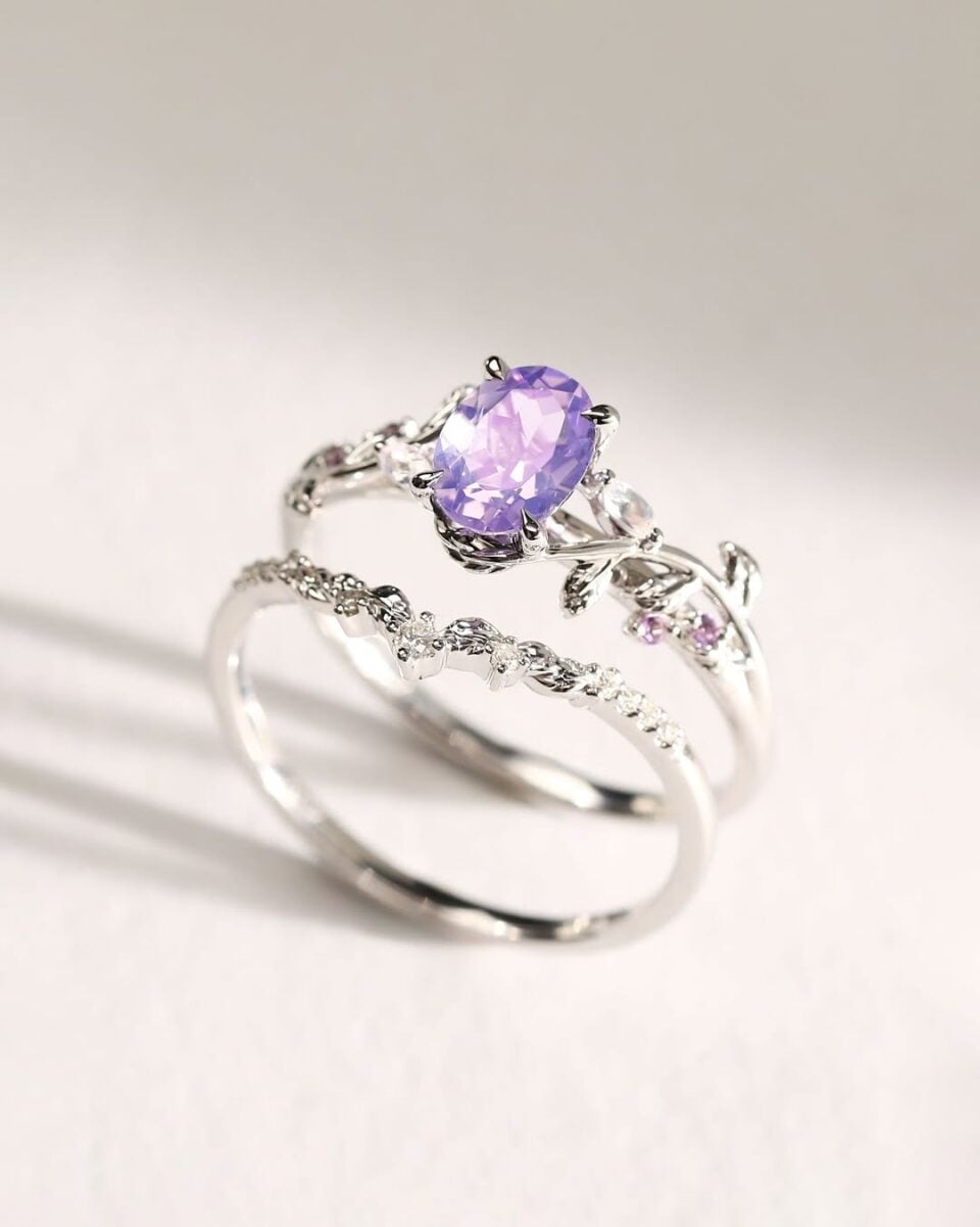 Lavender amethyst ring set