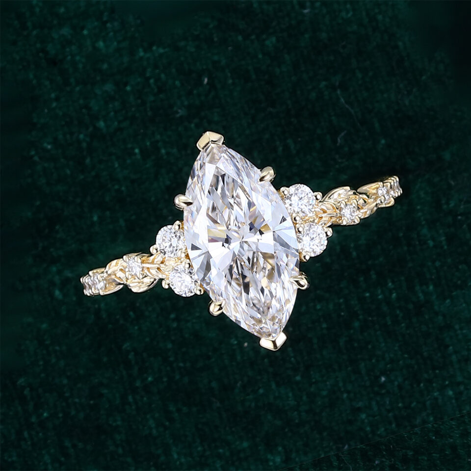 Nature Inspired Marquise Cut Lab Diamond Engagement Ring with Leaf Accents (4)