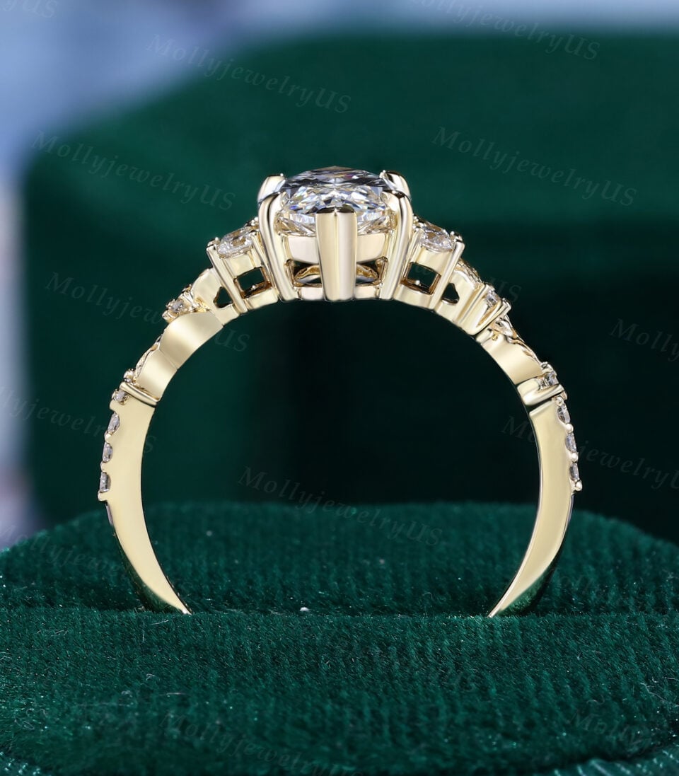 Nature Inspired Marquise Cut Lab Diamond Engagement Ring with Leaf Accents (5)