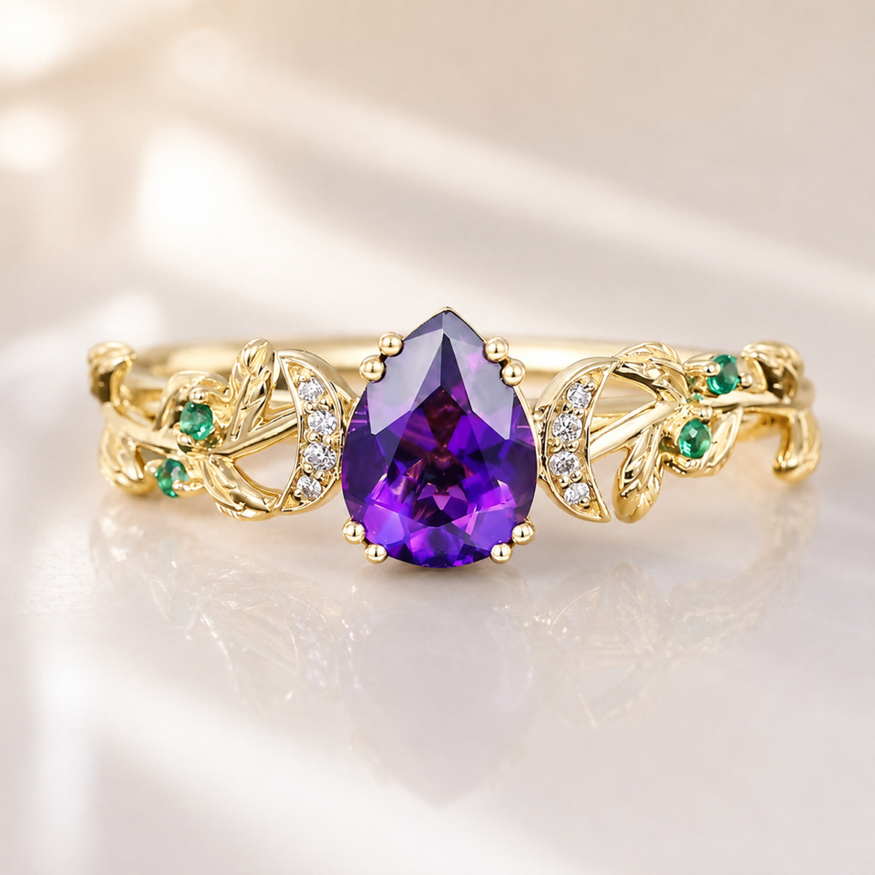 Pear Cut Amethyst Crescent