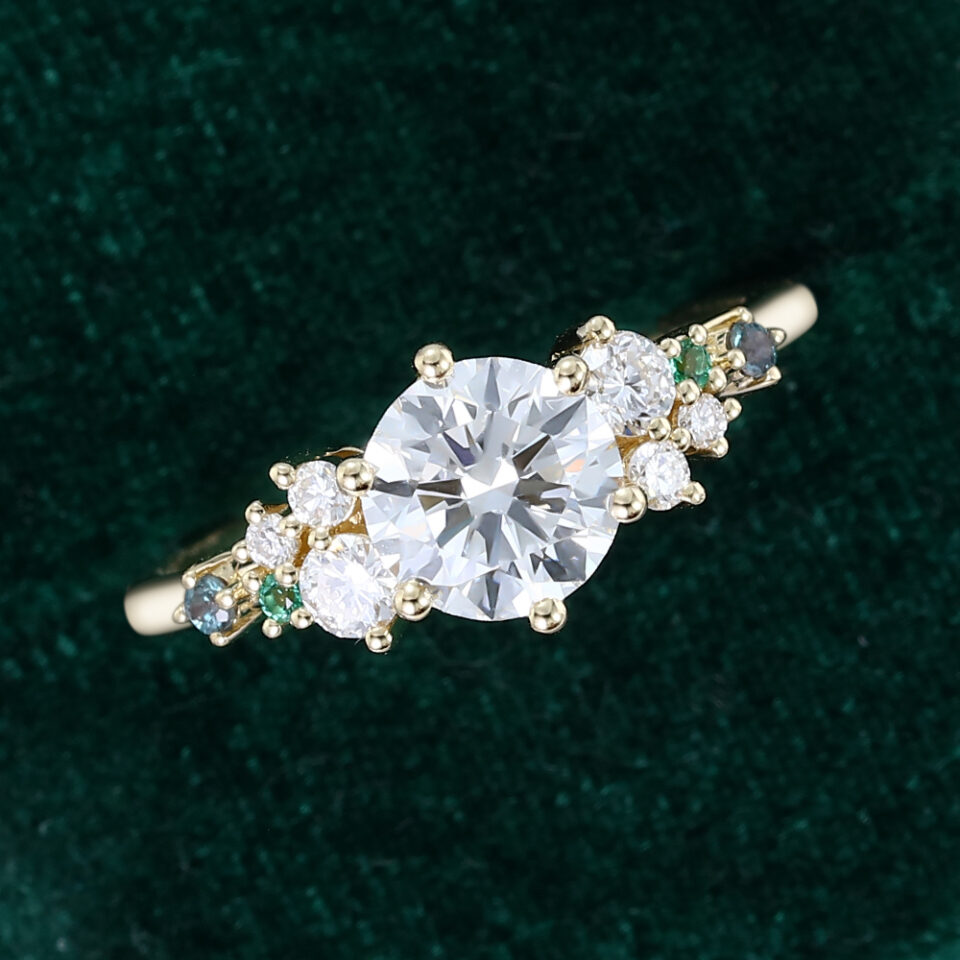 Snowdrift Round Cut Lab Diamond Cluster Engagement Ring with Mixed Gemstone Accents (15)