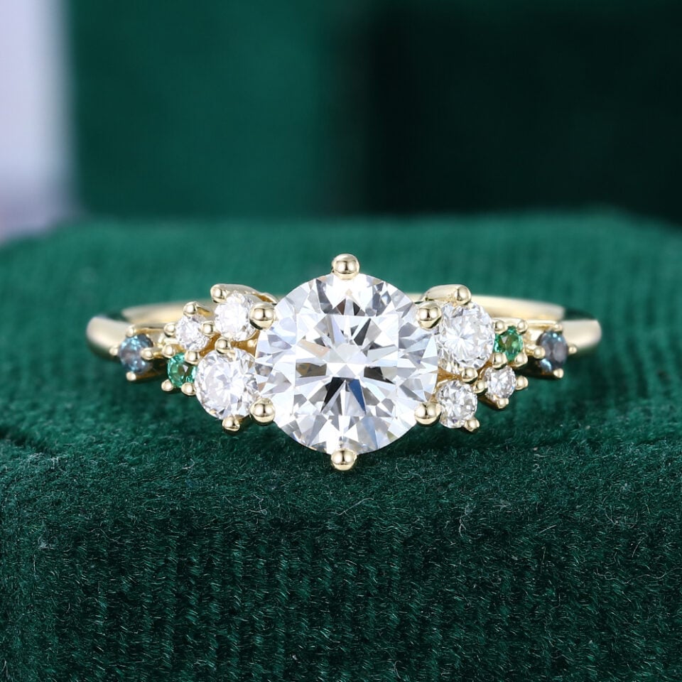 Snowdrift | Round Cut Lab Diamond Cluster Engagement Ring with Mixed Gemstone Accents