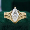 Vintage Marquise Cut Lab Diamond Bridal Ring Set Scroll Engraved Engagement Ring Set (3)
