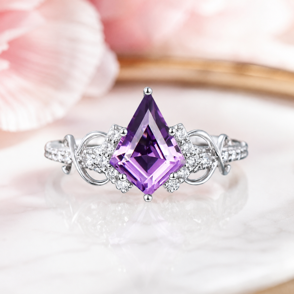 kite cut amethyst ring