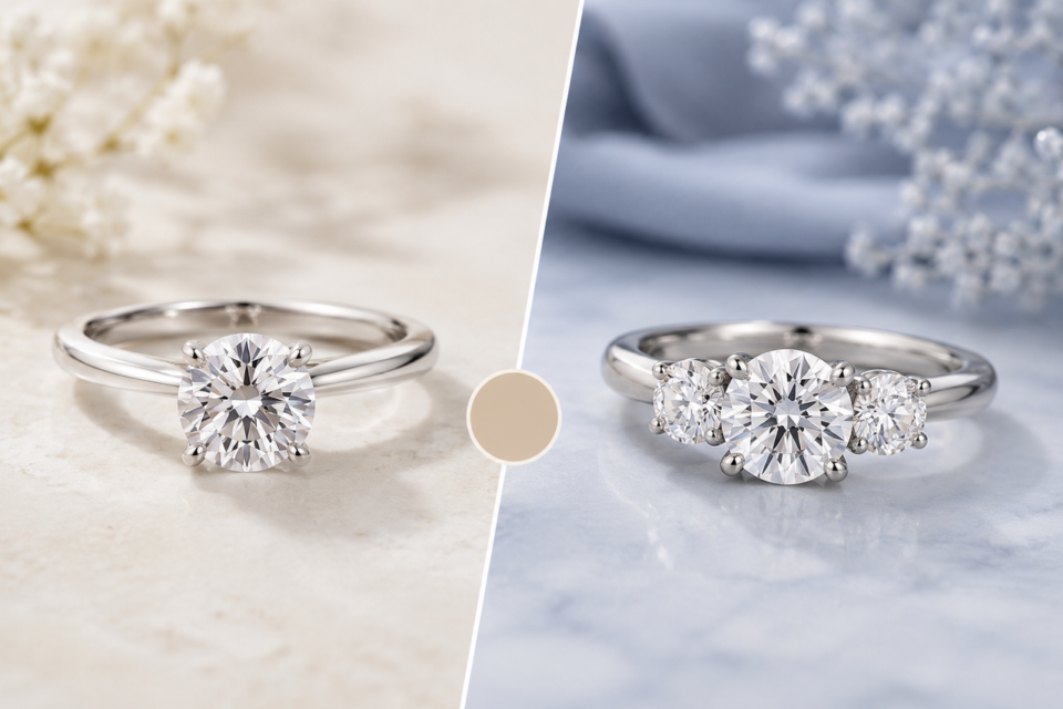 Solitaire vs Three Stone Moissanite Rings Comparison