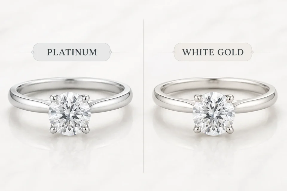 Comparison between white gold engagement ring and platinum engagement ring
