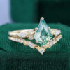 Kite Cut Moss Agate 2PCS Botanical Bridal Ring Set (2)