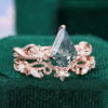 Kite Cut Moss Agate Nature Inspired Star Flower Engagement Ring Set (2)