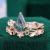 Kite Cut Moss Agate Nature Inspired Star Flower Engagement Ring Set (3)
