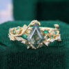 Nature Inspired Kite Cut Moss Agate Leaflace Bridal Ring Set (1)