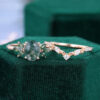 Nature Inspired Oval Cut Moss Agate Marquise Cluster Bridal Set (2)