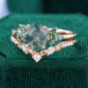 Nature Inspired Oval Cut Moss Agate Marquise Cluster Bridal Set (3)